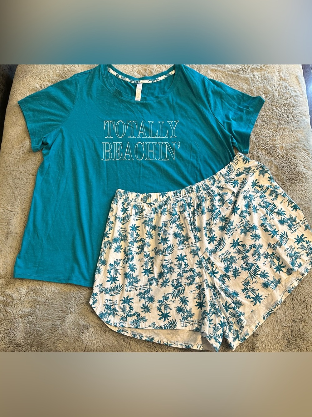 Sleep by Cacique 2 Piece Pajama Set Size 14/16 Teal Totally Beachin Shorts Set
